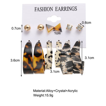 Retro Earrings Set 6 Pairs Of Creative Leopard Print C-shaped Earrings Wholesale
