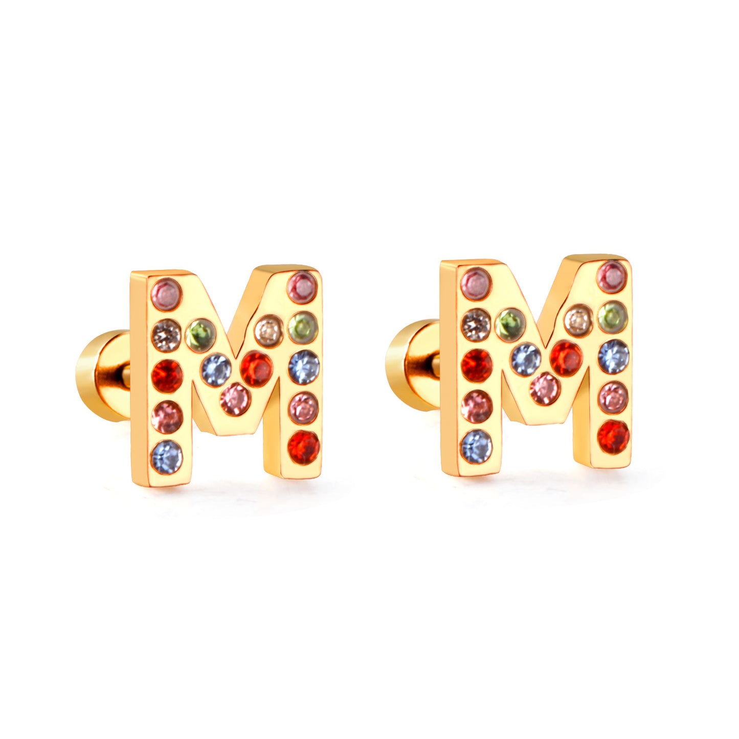 Fashion Letter Stainless Steel Inlay Zircon Ear Studs 1 Pair