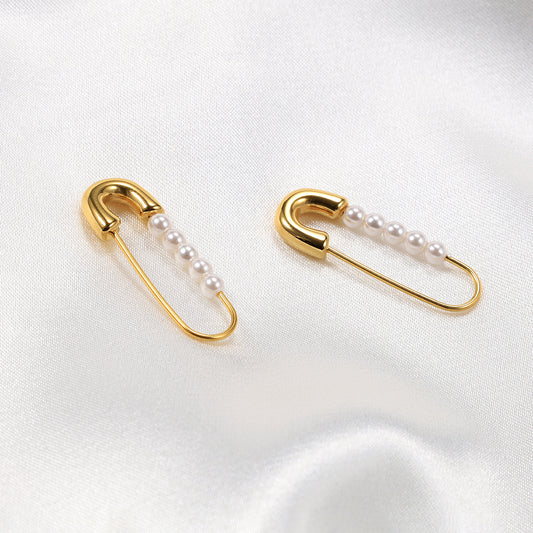 1 Pair Elegant Paper Clip Stainless Steel Inlay Artificial Pearls Earrings