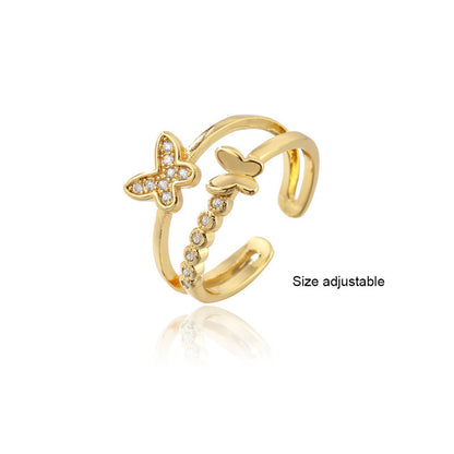 Simple Double-layer Butterfly Gold-plated Micro-inlaid Zircon Ring