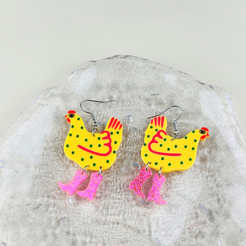 Casual Cartoon Style Chicken Arylic Patchwork Enamel Women's Drop Earrings