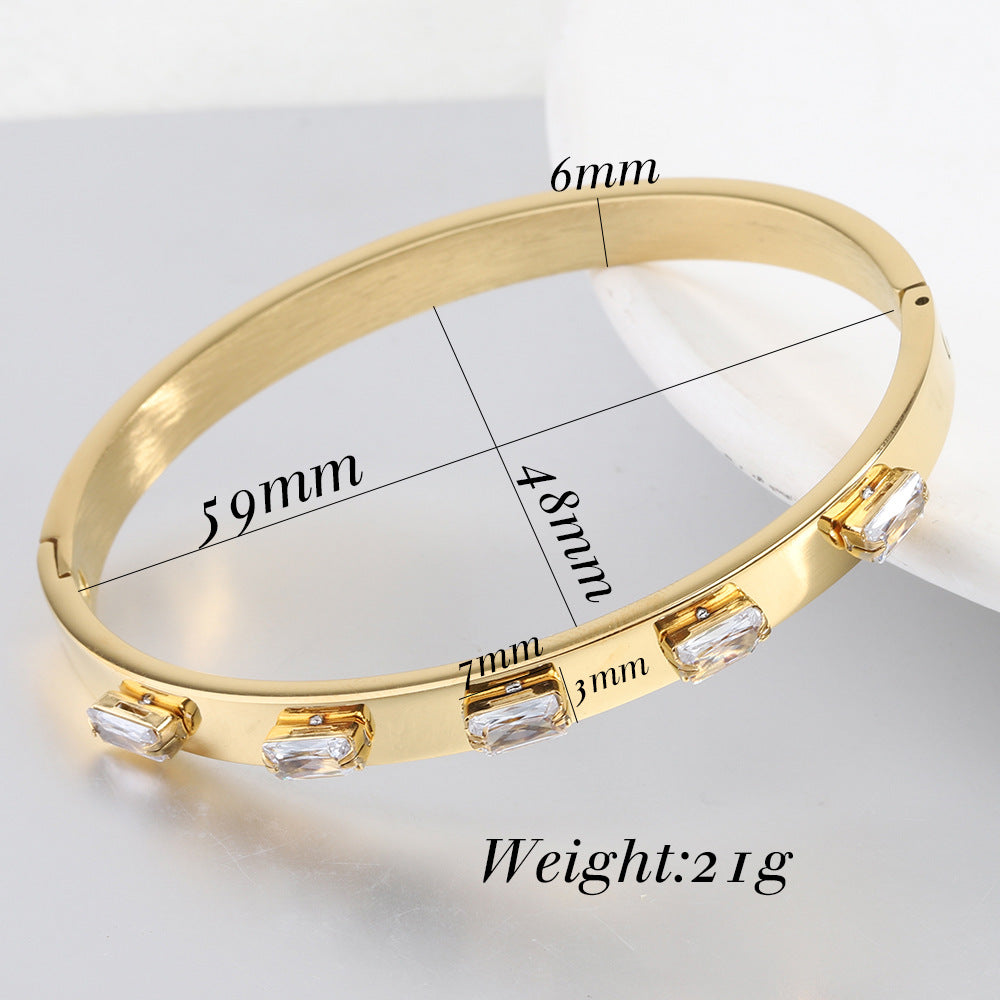 Simple Style Solid Color Stainless Steel Inlay Zircon Bangle