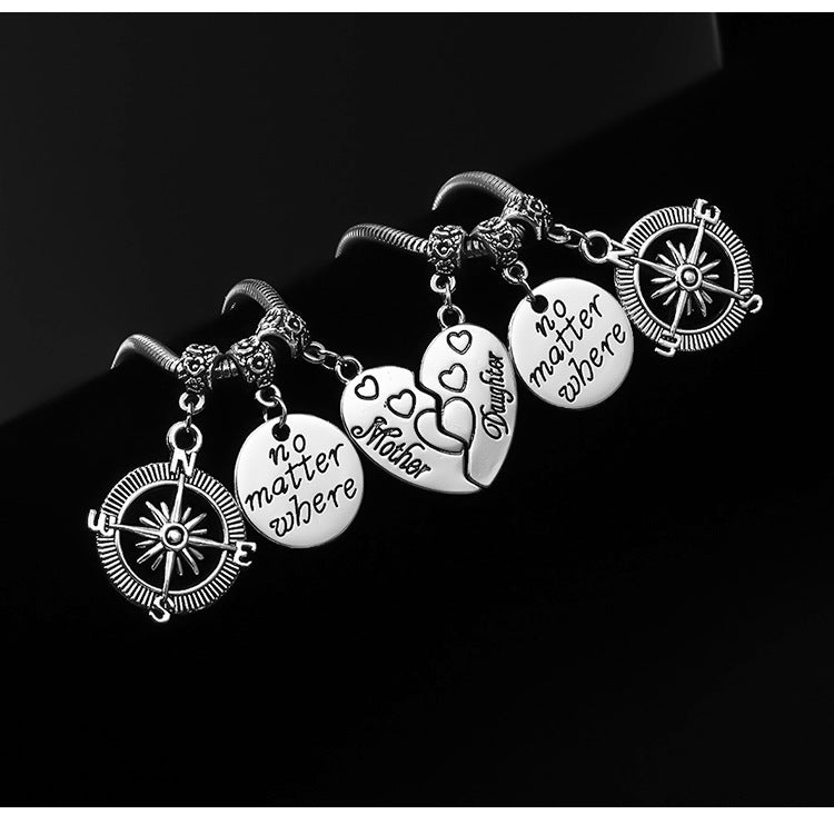 Mother's Day Gift Alloy Bracelet Ladies Heart Stitching Compass Alphabet Drop Oil Pendant Bracelet