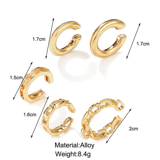 5 Pieces Fashion C Shape Plating Hollow Out Alloy Ear Clips