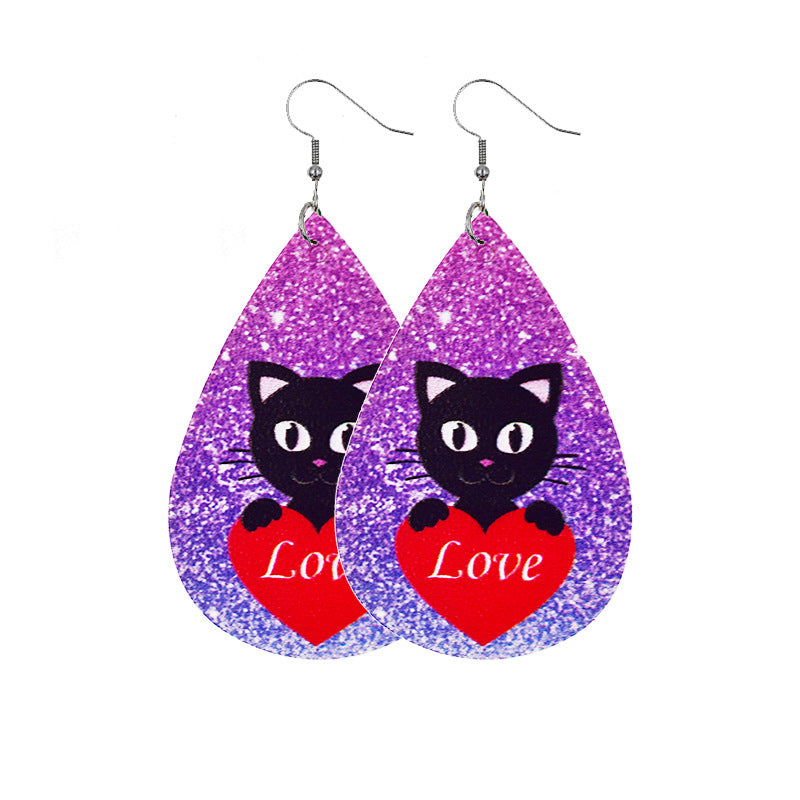 1 Pair Lady Streetwear Letter Heart Shape Pu Leather Drop Earrings