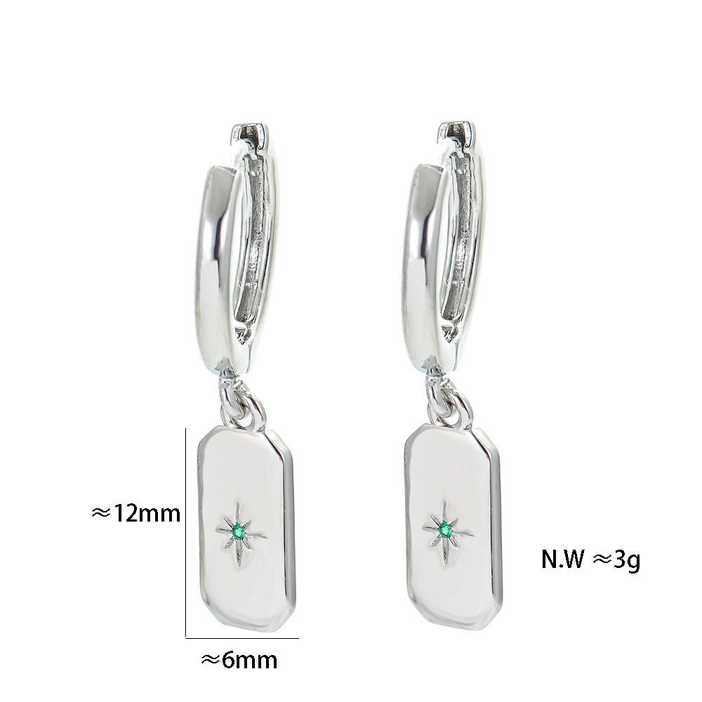 New Minimalist Diamond-studded Copper Inlaid Zircon Earrings Square Pendant Jewelry