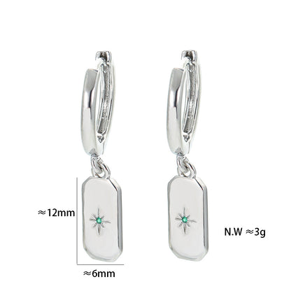 New Minimalist Diamond-studded Copper Inlaid Zircon Earrings Square Pendant Jewelry