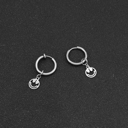 1 Piece Casual Preppy Style Smiley Face Polishing Hollow Out Stainless Steel Drop Earrings Ear Cuffs