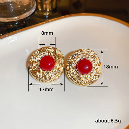 1 Pair Retro Simple Style Round Plating Inlay Copper Artificial Gemstones Ear Studs