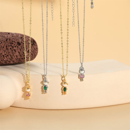 hot cute little boy and girl zircon pendant necklace European and American niche design simple clavicle chain