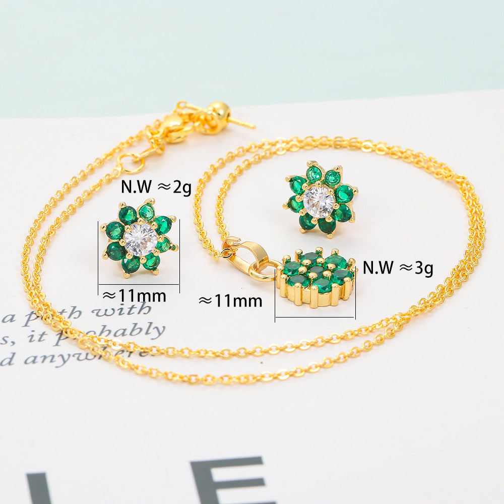 Elegant Flower Copper Plating Inlay Zircon Women's Earrings Necklace 1 Set