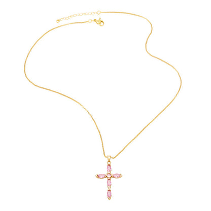 Fashion Cross Copper 18k Gold Plated Necklace In Bulk