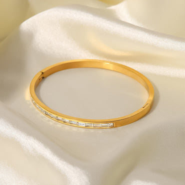 Simple Style Round Stainless Steel Inlay Zircon Gold Plated Bangle