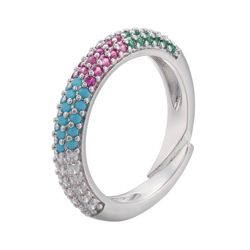 Wholesale Fashion Geometric Micro-inlaid Colored Diamond Ring Gooddiy