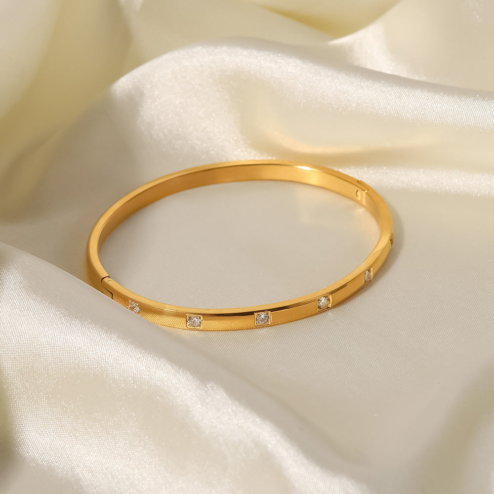 Simple Style Geometric Stainless Steel Plating Zircon Gold Plated Bangle