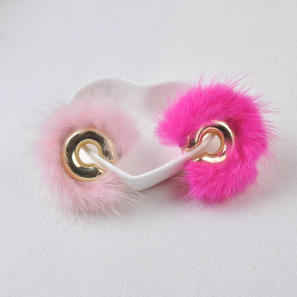 1 Pair Lady Solid Color Plating Ccb Mink Hair Earrings