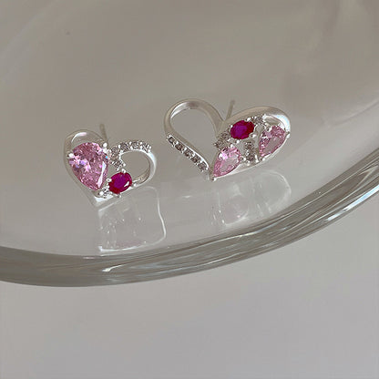 1 Pair Sweet Heart Shape Plating Inlay Alloy Zircon Ear Studs