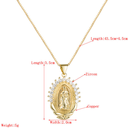 Virgin Mary Halo Pendant Copper Inlaid Zircon Necklace