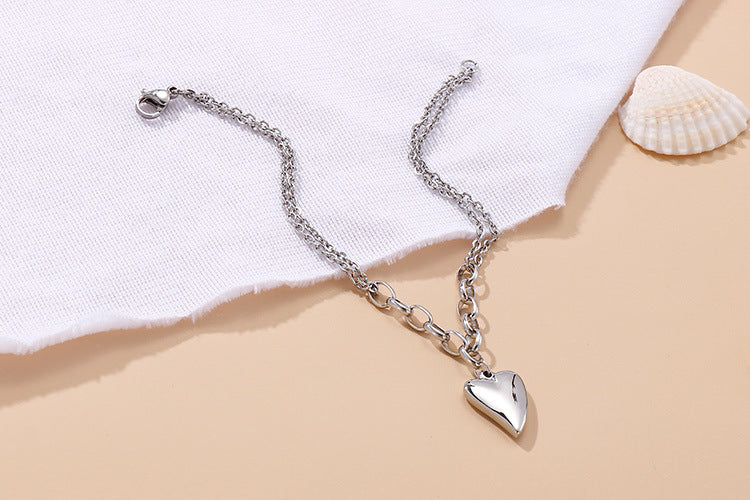 Europe And America Heart Necklace Bracelet Titanium Steel Chain Splicing Heart-shaped Set