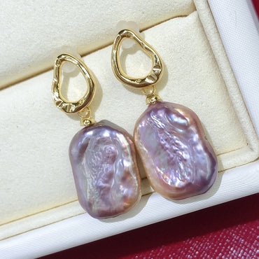 1 Pair Elegant Korean Style Geometric Freshwater Pearl Copper Drop Earrings