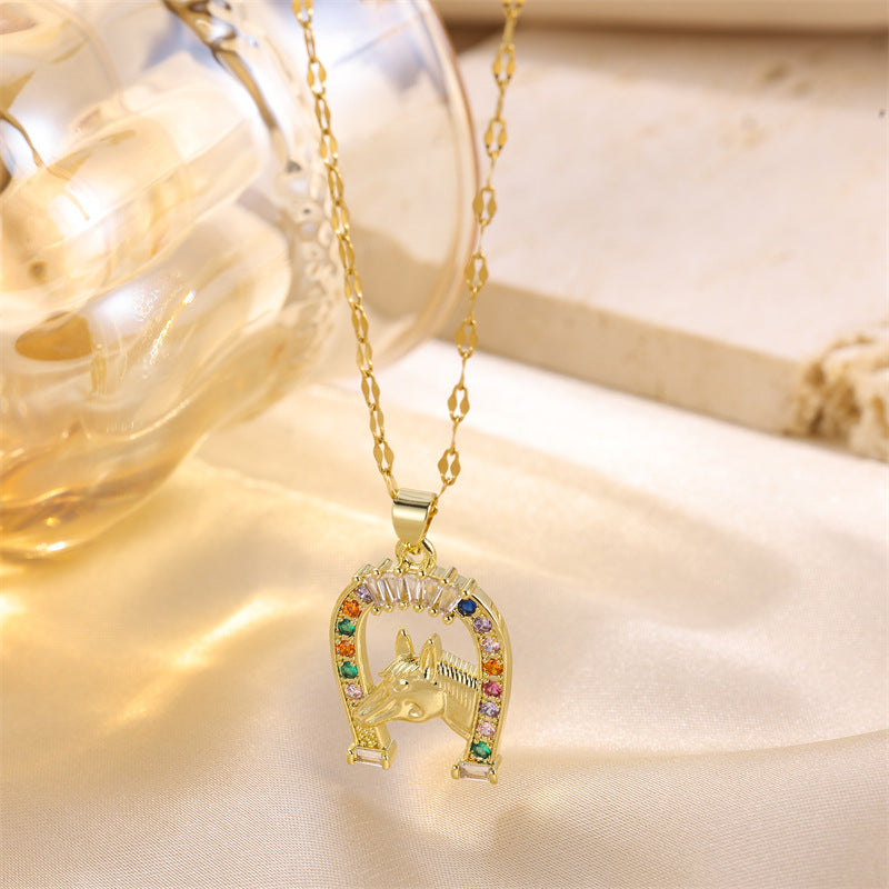 Stainless Steel Titanium Steel Retro Geometric Plating Inlay Zircon Pendant Necklace