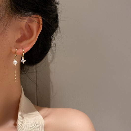 Fashion Star Moon Heart Shape Alloy Inlay Pearl Zircon Women's Earrings 1 Set