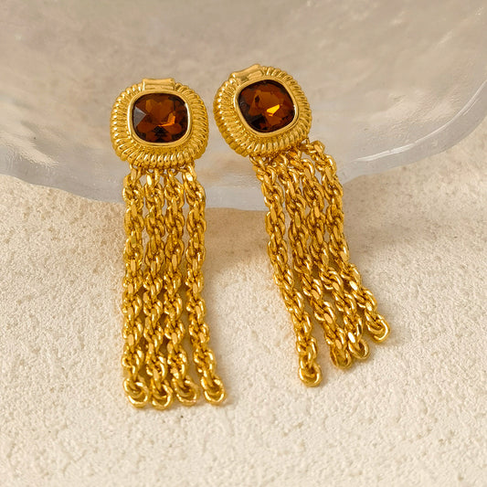 1 Pair Simple Style Round Copper Tassel Inlay Rhinestones Earrings