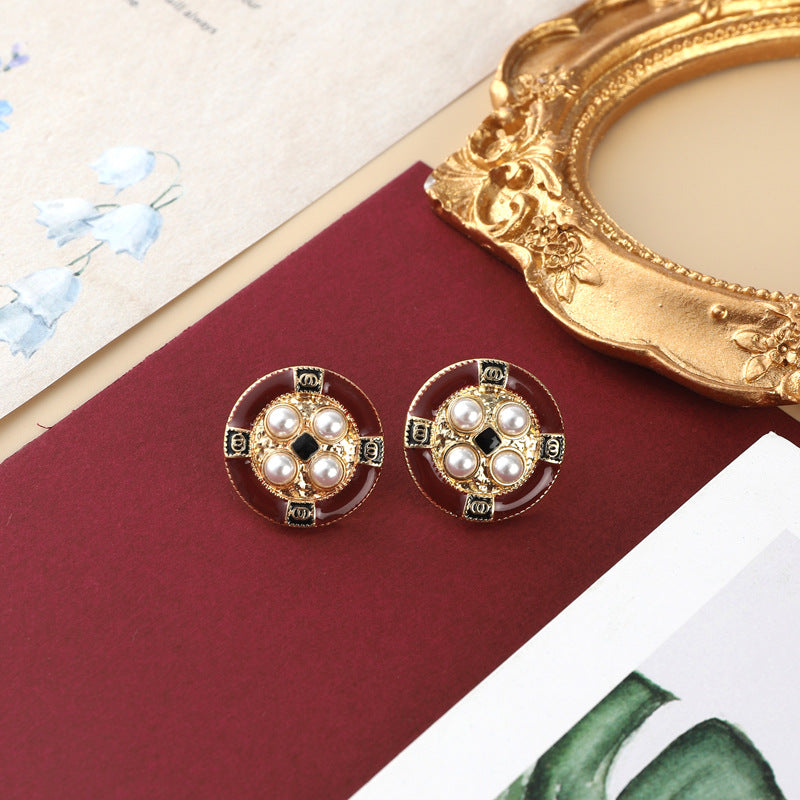 French Style Retro Hong Kong Style 925 Silver Stud Earrings Women's Vintage Court Elegant Earrings Mid-ancient Earrings