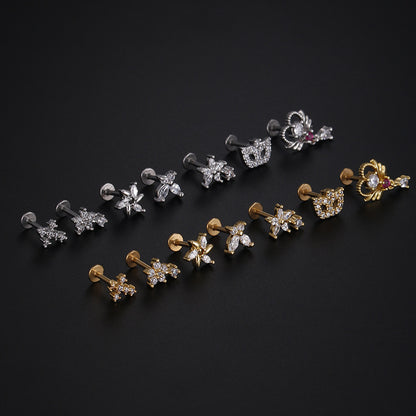 Simple Style Star Butterfly Stainless Steel Inlay Zircon Lip Stud 1 Piece