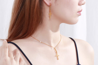 Fashion Long Cross Necklace Earrings Clavicle Chain Jewelry Set