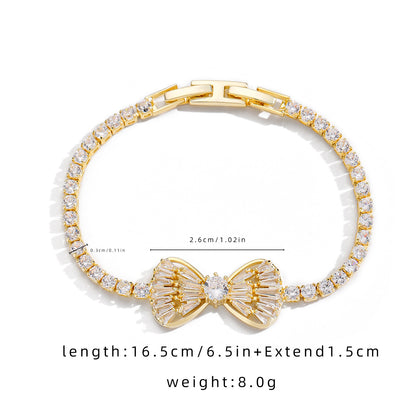 Ig Style Shiny Heart Shape Flower Bow Knot Copper Plating Inlay Zircon Bracelets