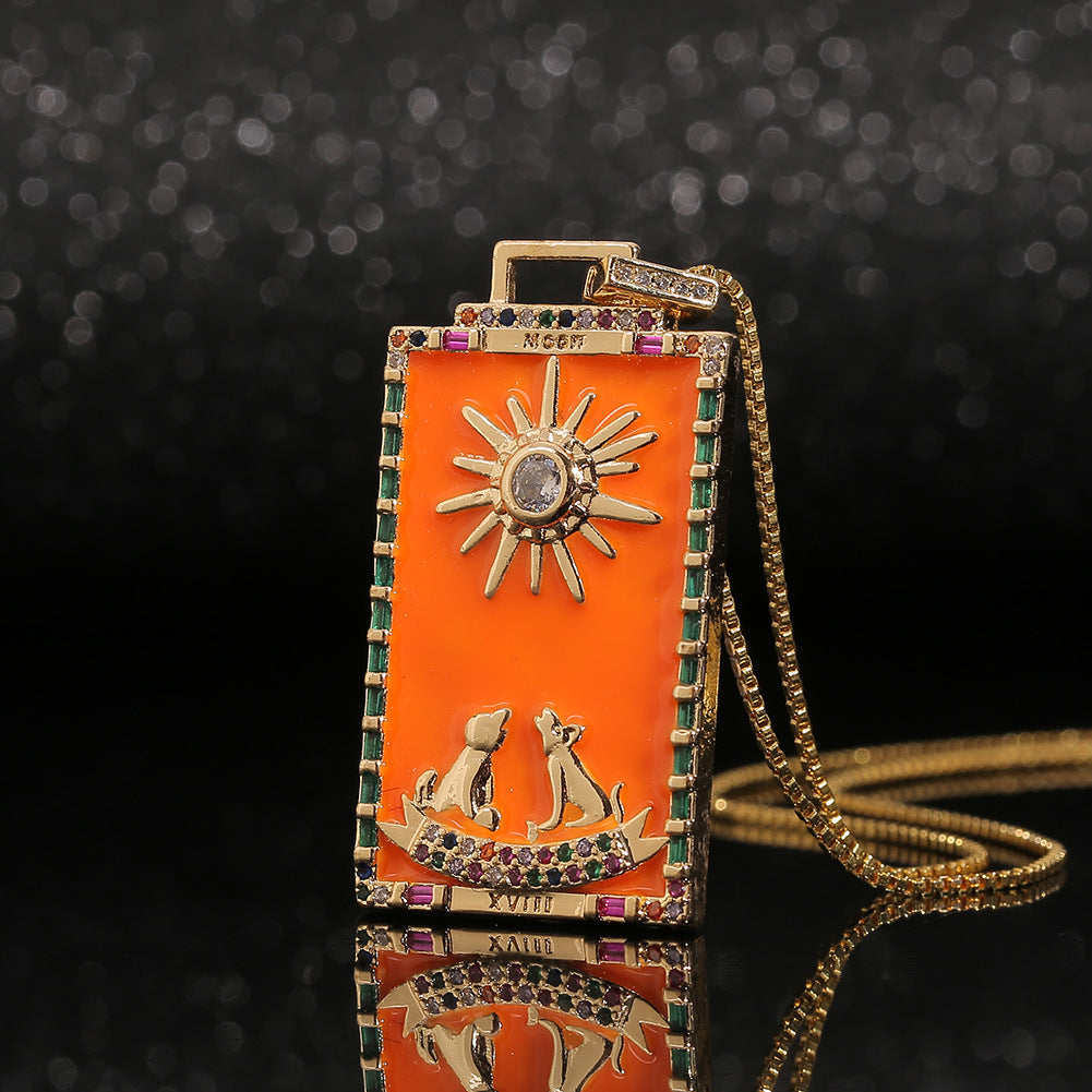 Fashion New Oil Drop Tarot Pendant Copper Zircon Necklace Wholesale Gooddiy