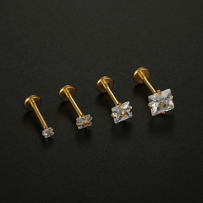 Fashion Square Stainless Steel Plating Zircon Lip Stud 1 Piece