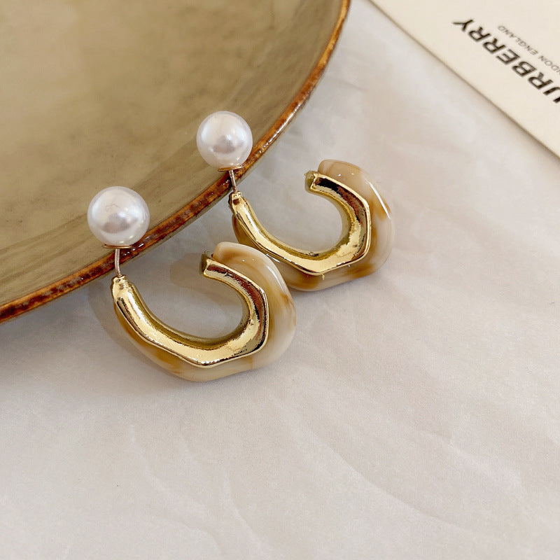 1 Pair Fashion Geometric Plating Alloy Resin Artificial Pearls Earrings