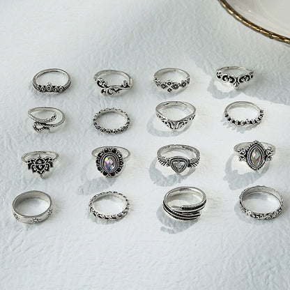 Wholesale Jewelry Retro Ladies Hollow Carved Snake Leaf Shape 16-piece Ring Gooddiy