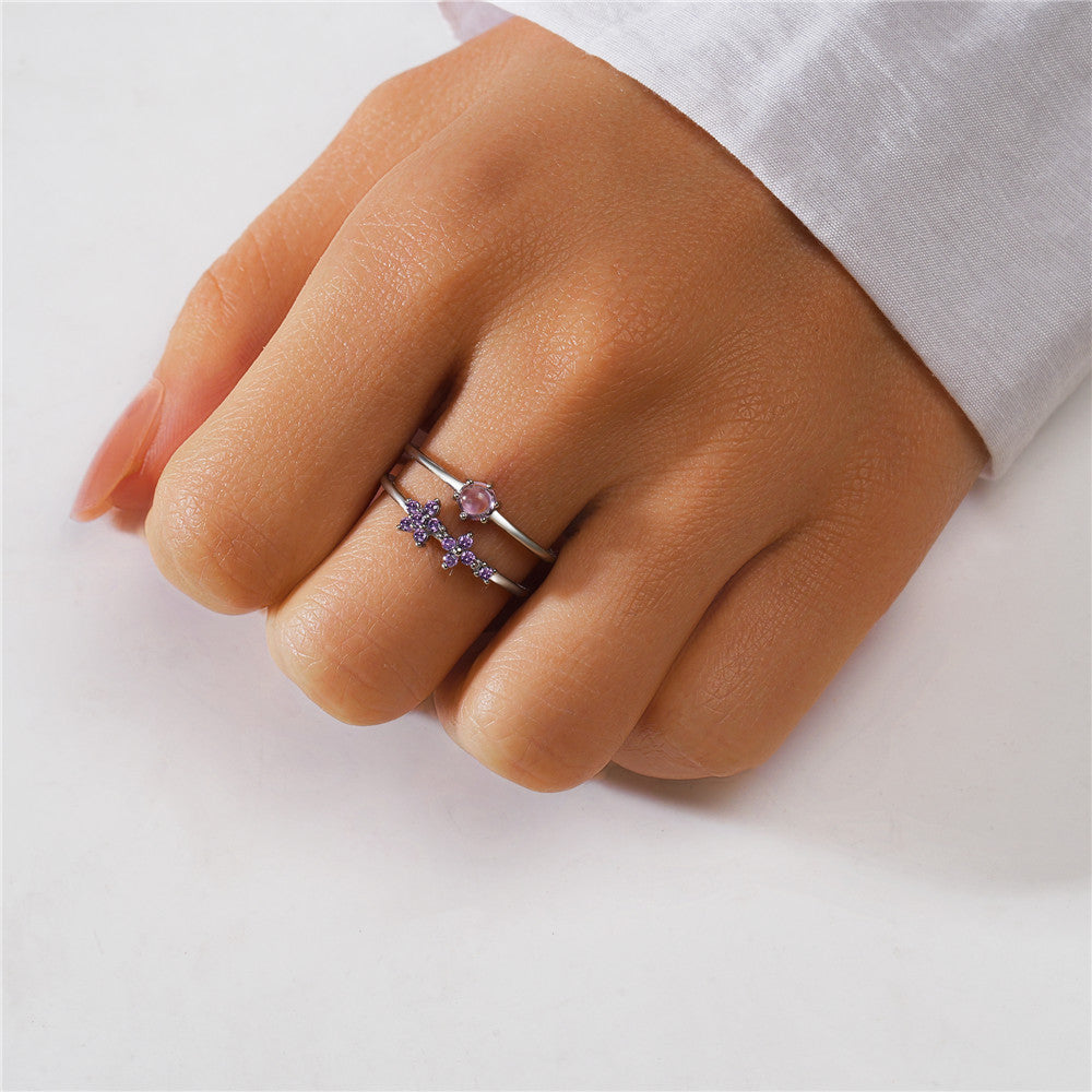 Sterling Silver Simple Style Geometric Plating Inlay Zircon Open Rings