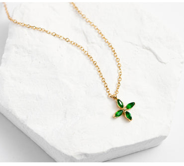 Fashion Simple Style Four Leaf Clover Titanium Steel Plating Artificial Gemstones Necklace