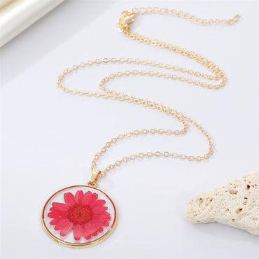 Bohemian Natural Dried Flower Transparent Round Resin Necklace