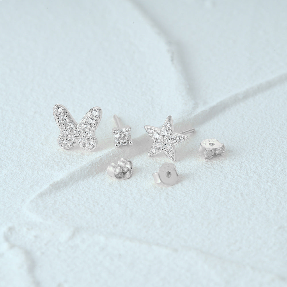 1 Set Simple Style Star Butterfly Plating Sterling Silver Ear Studs