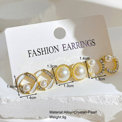 3 Pairs Fashion Geometric Alloy Plating Artificial Pearls Rhinestones Women's Earrings