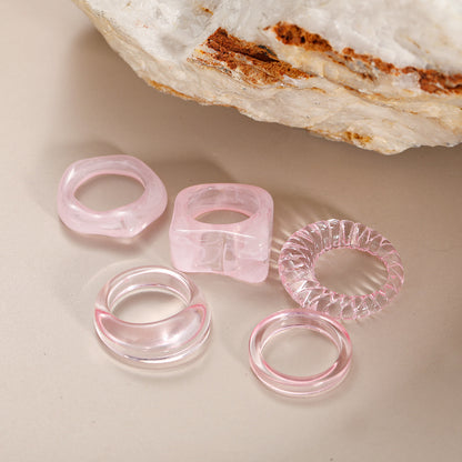 Wholesale Joint Ring Set 5-piece Creative Simple Resin Transparent Ring