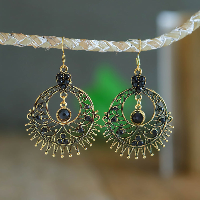 Exaggerated Large Round Hollow Alloy Retro Ethnic Earrings Female