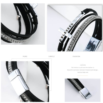 Fashion Cross Fine Diamond Leather Magnetic Buckle Multicolor Bracelet