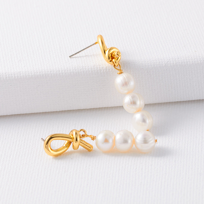 Retro Knot Brass Pearl Plating Drop Earrings 1 Pair