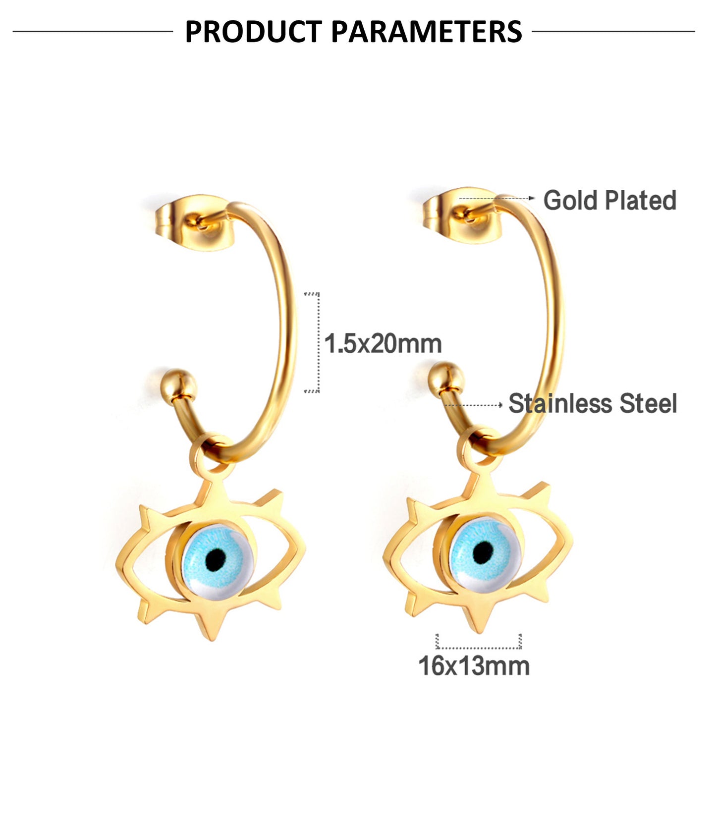 Retro Devil's Eye Stainless Steel Plating Inlay Resin Drop Earrings Ear Studs 1 Pair