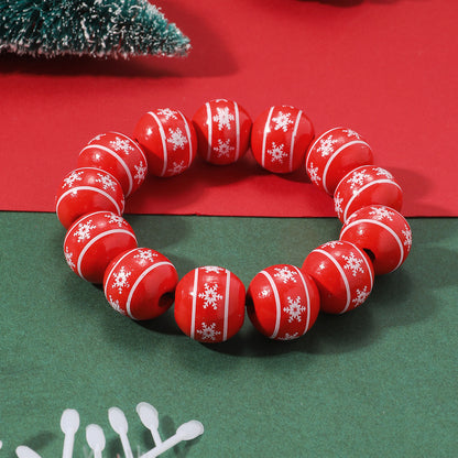 Cute Christmas Tree Elk Wood Beaded Christmas Unisex Bracelets