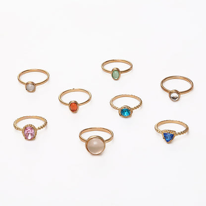 Foreign Trade New Style Fashion Hot Sale Opal Champagne Color Multicolor Joint Ring 8 Piece Set Wholesale