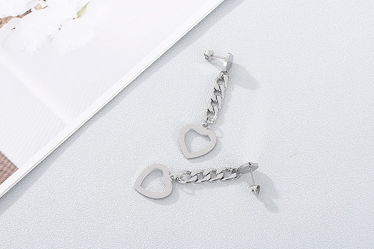 New Simple Stainless Steel Heart-shaped Earrings Necklace Set Wholesale Gooddiy