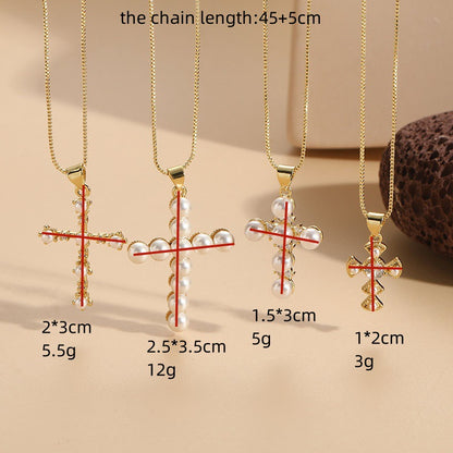 AliExpress hot selling cross pearl zircon pendant fashion OL light luxury elegant luxury classic jewelry necklace women