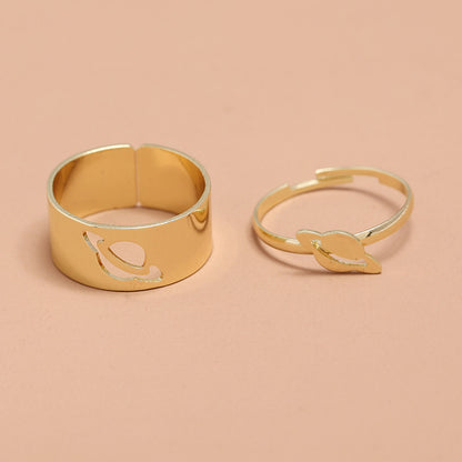 Simple Punk Hollow Universe Planet 2-piece Set Adjustable Ring Wholesale Gooddiy